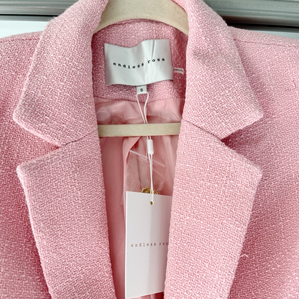 NWT SAKS Endless Rose Tweed Single Breast Blazer Pink Size Small - Picture 4 of 12